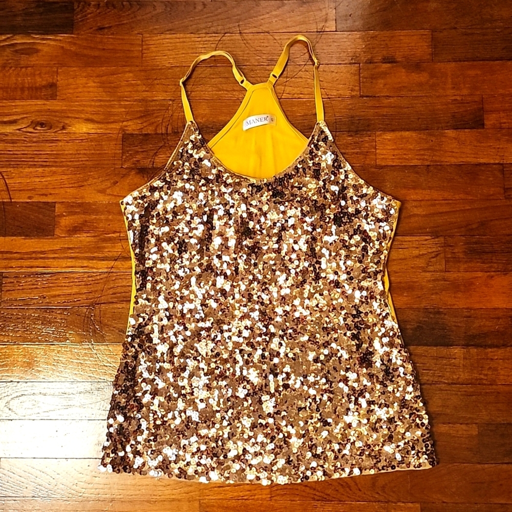 🔥SALE Gold Sequined Racerback Tank Top
